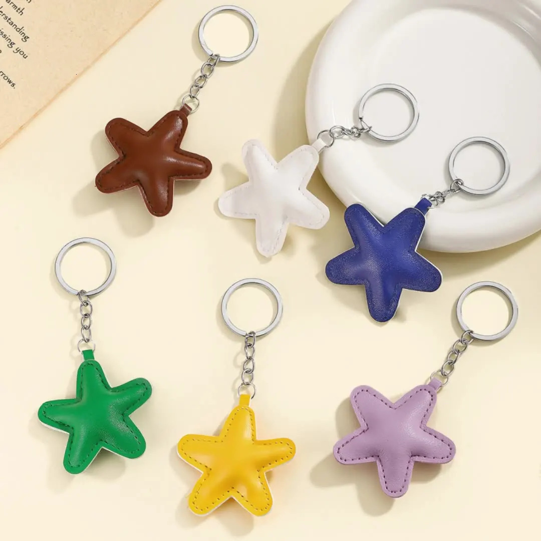 1pc Star Shape Keychain PU Leather Keyring Classic Car Key Holder Bag Hanger Colorful Pendant Simple Decoration 250804