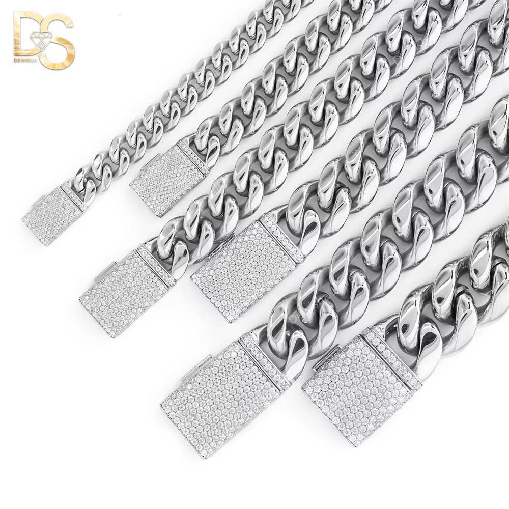 Wholesale 14K 18K Gold Plated Cuban Link Necklace Men 8mm-18mm 925 Silver Moissanite Clasp Miami Chain