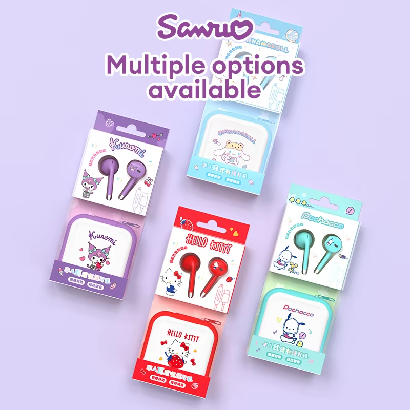 Sanrio Hello Kitty Wired Earbuds Semi-In-Ear Portable Earbuds Storage Case JS-0192 High-Definition Lossless Audio Quality Music Earbuds Type-C Interfa