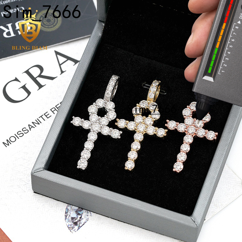 Pass Diamond Tester with GRA Certificate Moissanite 925 Silver Hip Hop Jewelry Iced Out VVS Moissanite Cross Pendant