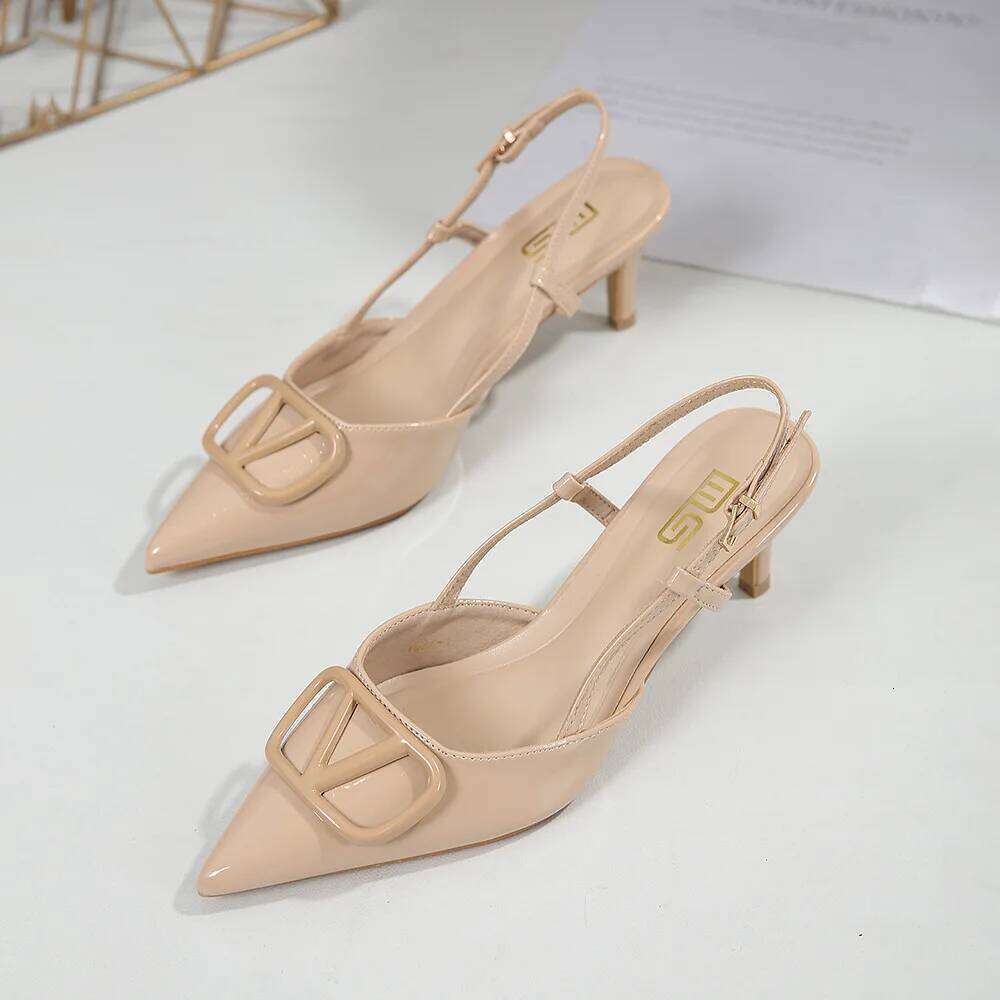 Km-Roya 2025 Quality Buckle Designed Lady 6Cm/2.4Inch Mid Heel Dress Pump Women's Outdoor Sandal Shoes