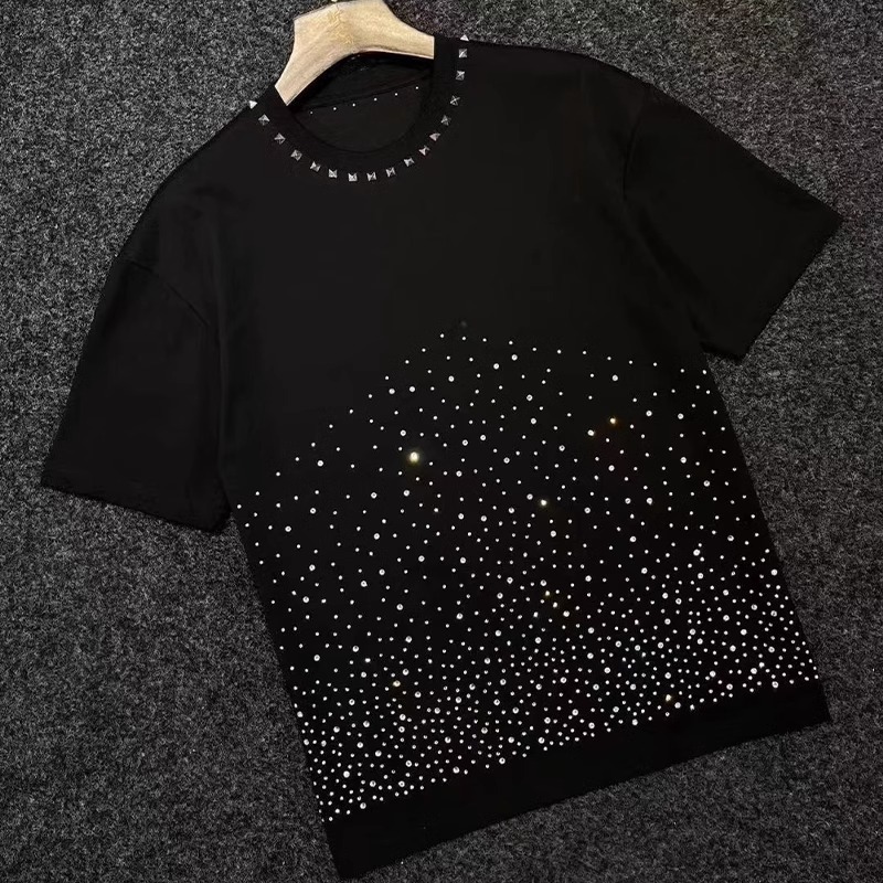 Trendy Brand Fashion Short Sleeve T-Shirt for Men Summer Fashion Loose Round Neck Rivet Half Sleeve Stylish Versatile Casual T-Shirt