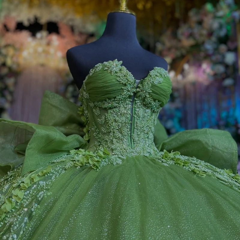 Green Shiny Princess Sweet 16 Dress Quinceanera Dresses Off The Shoulder Sequin Applique Beading Bow Tull With Cape Party Birthday Vestdos 15 Anos