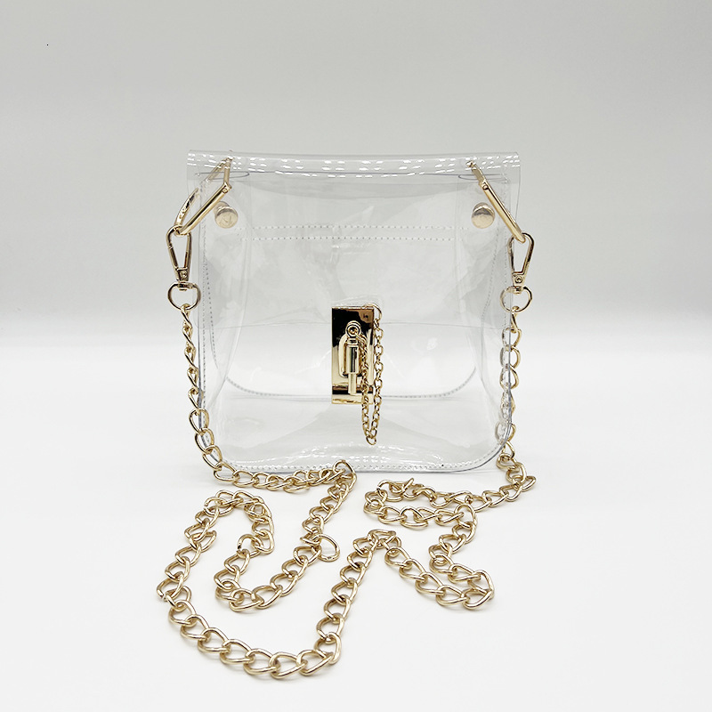 Summer Women Transparent Shoulder Bags PVC Jelly Small Crossbody Female Mini Chain Flap Handbags Beach Travel Lock Purses 241226