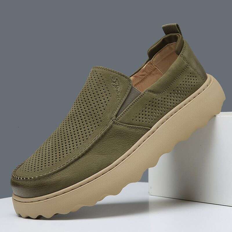 2025 Summer Breathable Hollow Out One Foot Kick Lazy Le Fu Thick Sole Versatile Men's Low Cut Casual Board Shoes