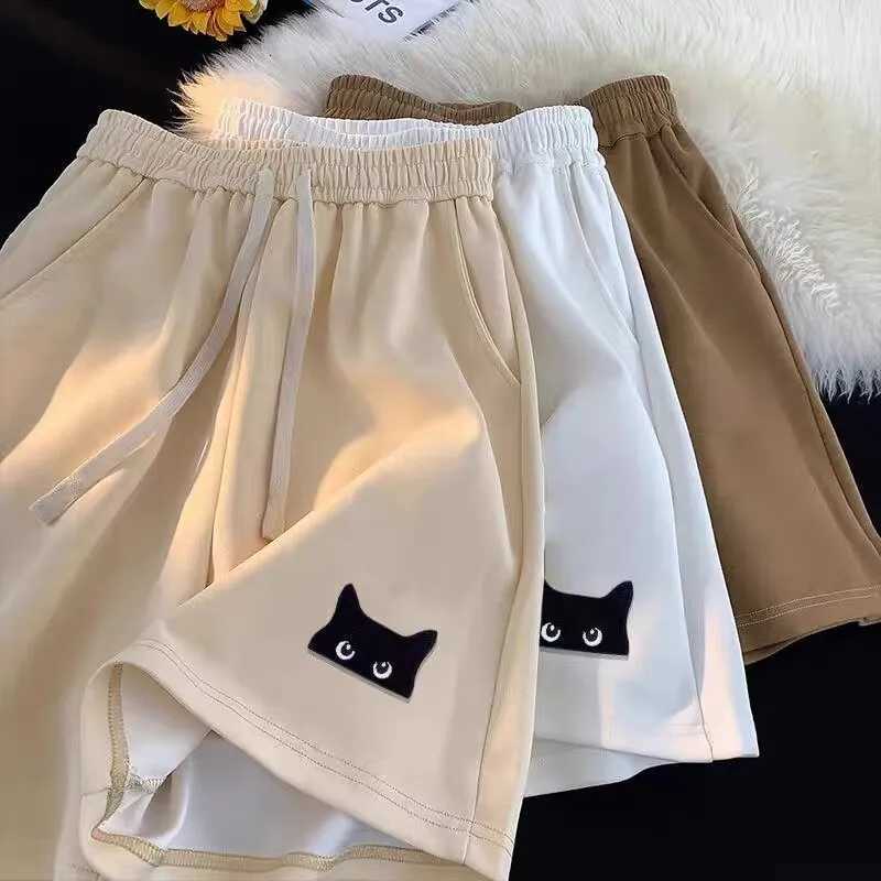 Temperament New Unbranded Minimalist Trend Black Cat Print Casual Shorts For Women Lazy And Versatile Fashion Y250814