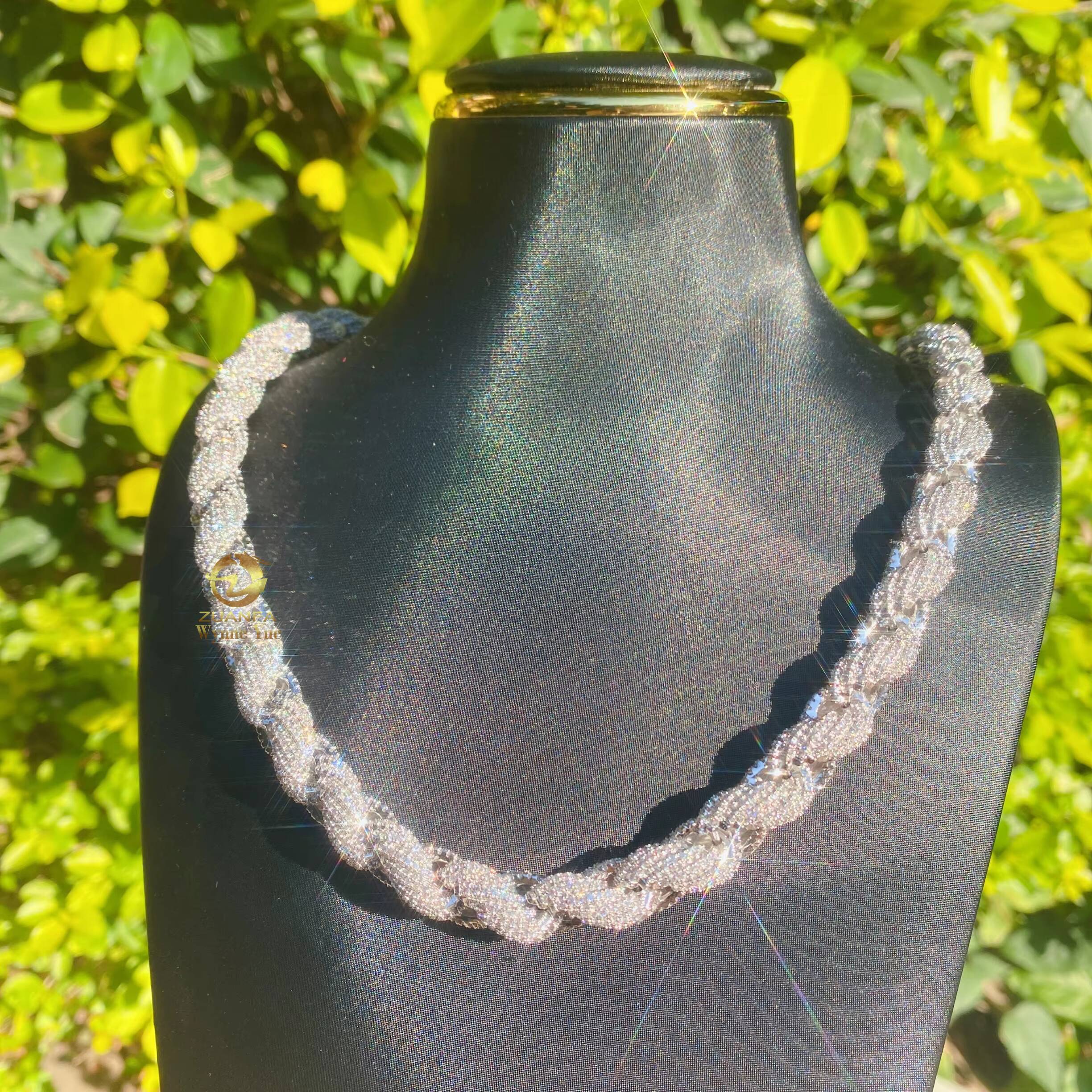 Custom Hiphop Iced Out 8mm/10mm 925 Sterling Silver Moissanite Diamond Rope Chain Necklace