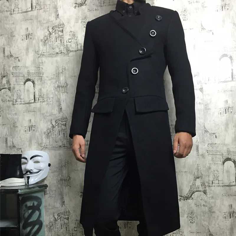 New Winter Windbreaker Jacket Mens Hairstylist Slim Wool Blend Coats Oversize Long Red Wool Trench Coat Outerwear Mens Clothing W250815