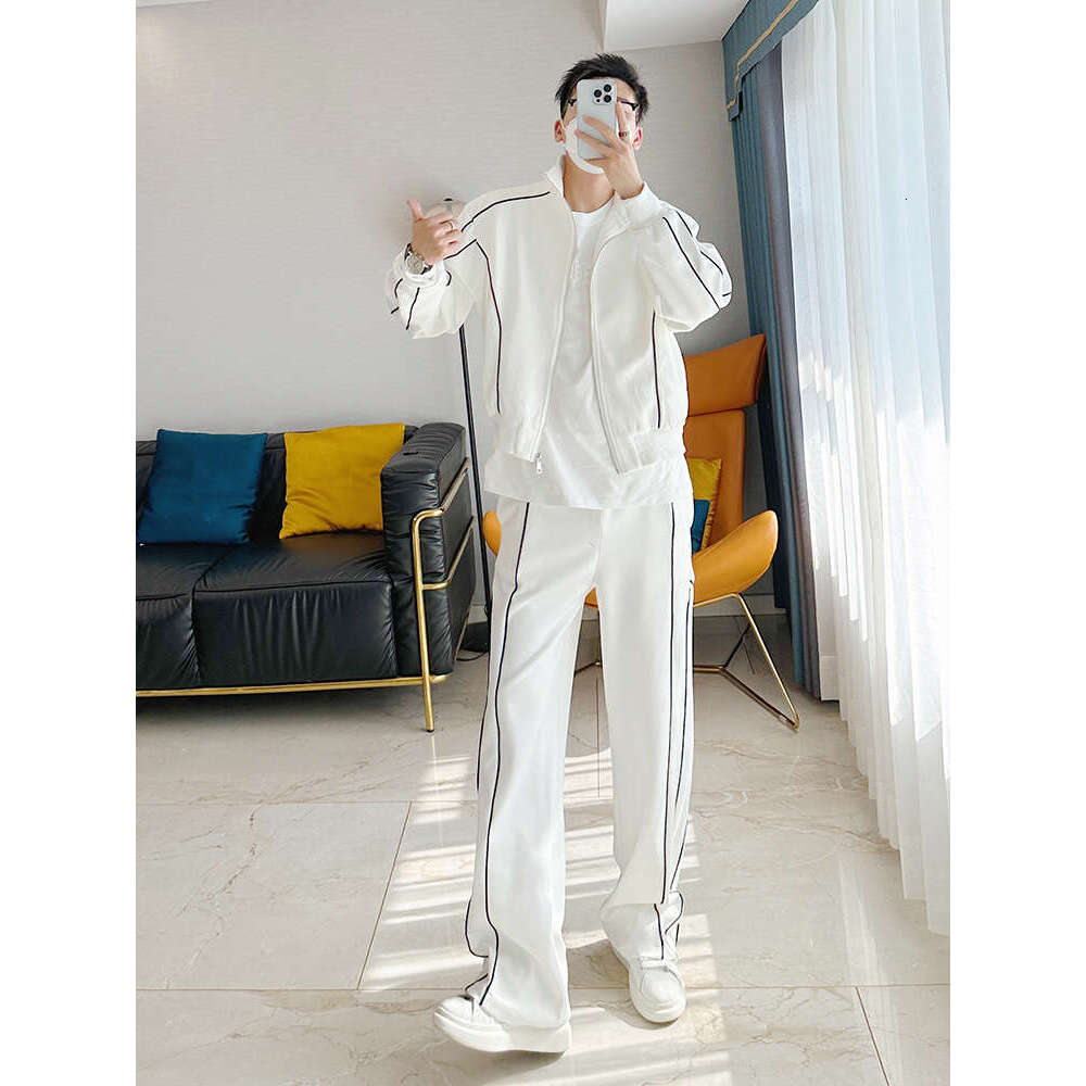 High-End Cool Casual Sports Suit For Men Loose Design Cardigan Jacket Wide-Leg Pants Two-Piece Set Trendy B5