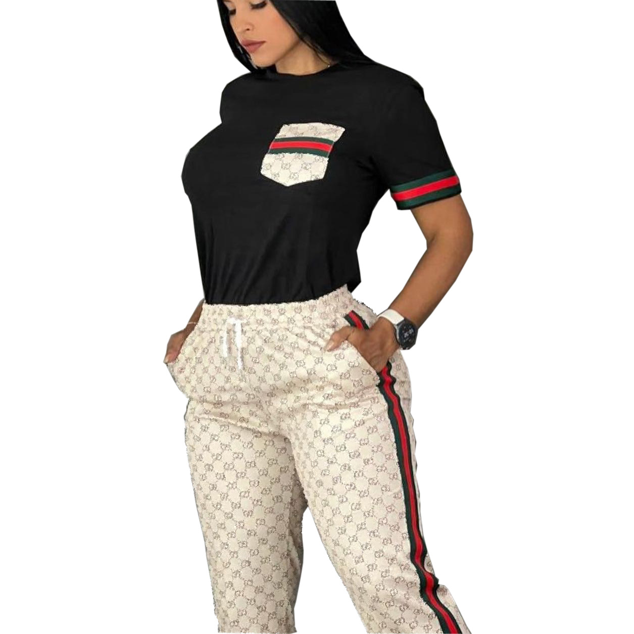 Women's Tracksuits 2025 Spring New Style Fashion Pattern Print Women's Two Piece Set Designer Brand Women's Set