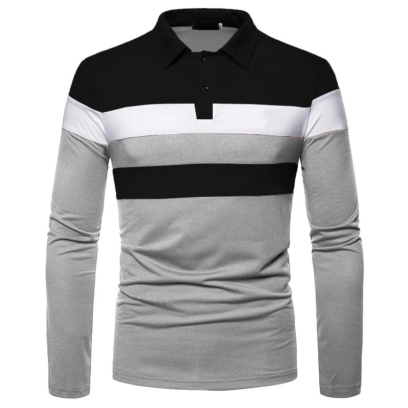 Fashion Men Long Sleeve Polo Shirt Splicing Tee Business Antiwrinkle Streetwear Casual Breathable Tops 5XL 250814