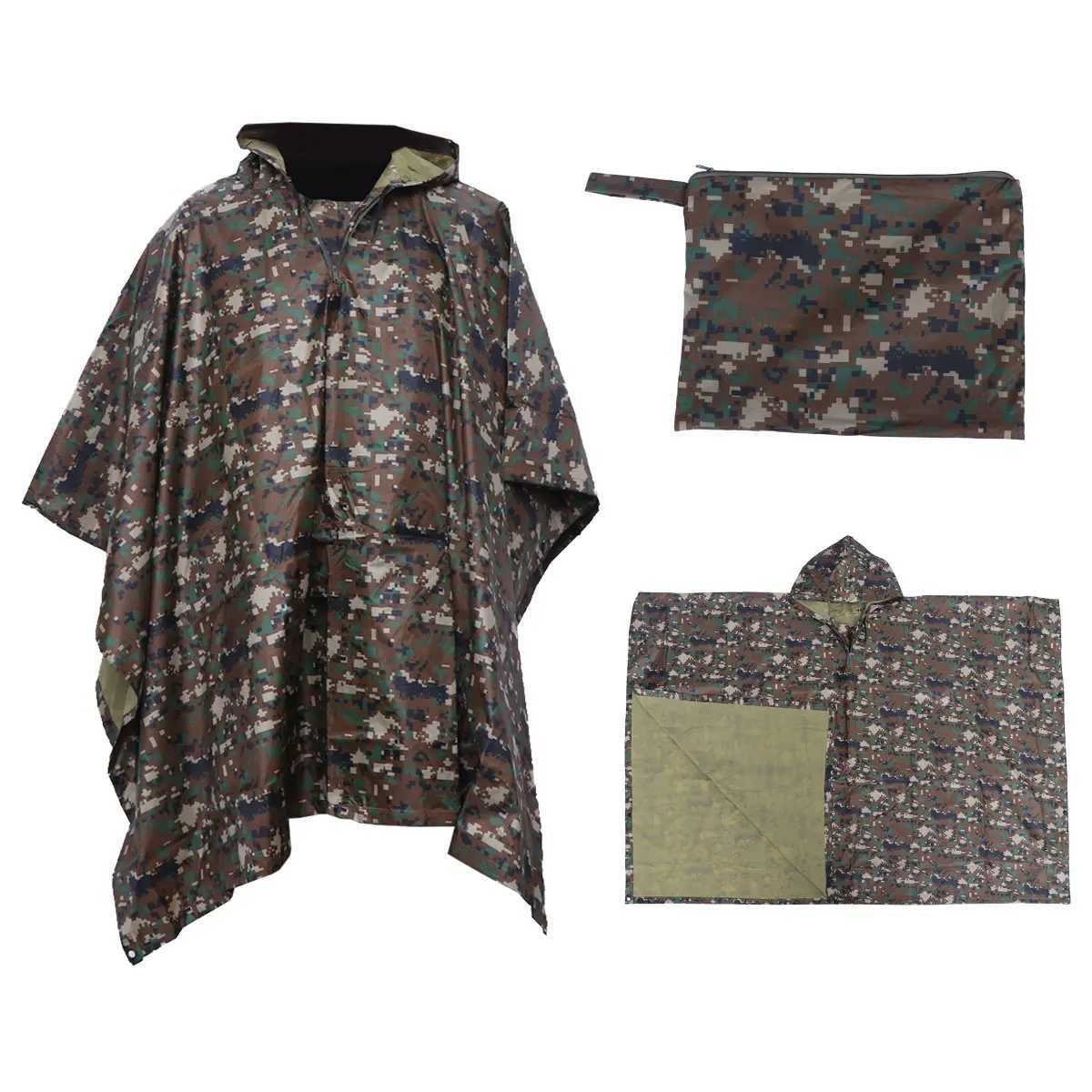 Camouflage Raincoat Cloak Waterproof Multifunction Adults Man Suit Hiking Fishing Hunting Outdoor Activities Poncho Tent Mat Y250814