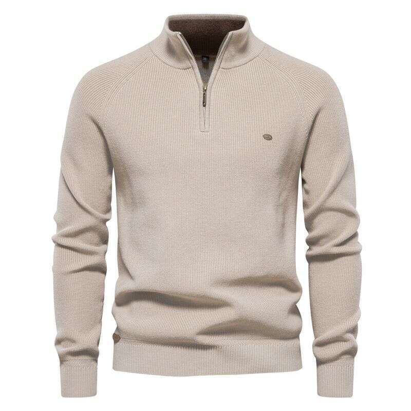 Men's Long Sleeved Half Zip Stand Up Collar Solid Color Cross Border Casual Fashion Sweater