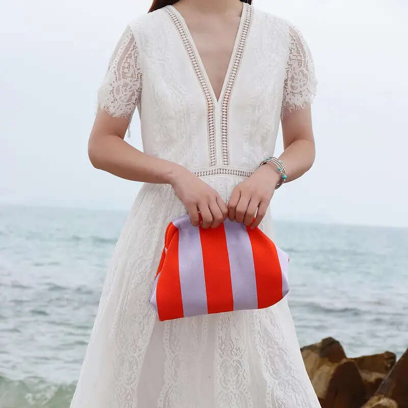 Summer Woven Crochet Purses for Women Beach Clutch Handbags Dumpling Hobo Casual Colorblock Bag Ladies Ruched Cloud Purse