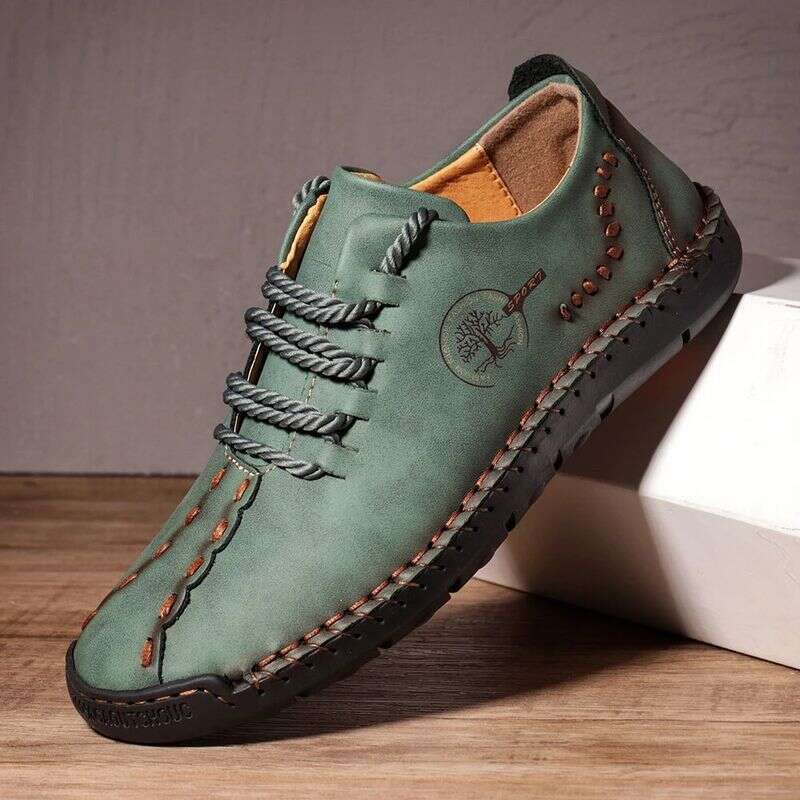 Spring 2022 New Casual Leather Foreign Trade Large Size Handmade Bean Fashion Lace-up Business Men's Shoes
