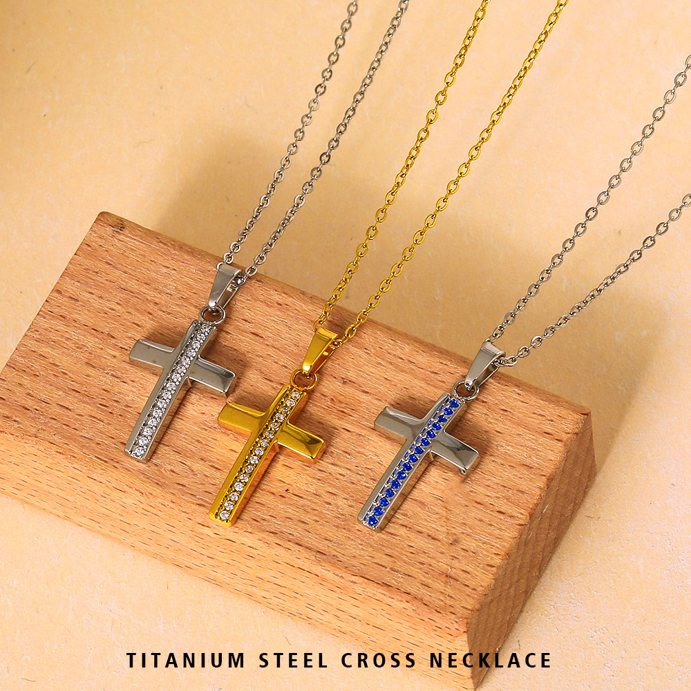Titanium Steel Cross Non-Fading Simple Women's Light Niche High-End Zircon Necklace Accessory for Women Summer Jewelry for Women