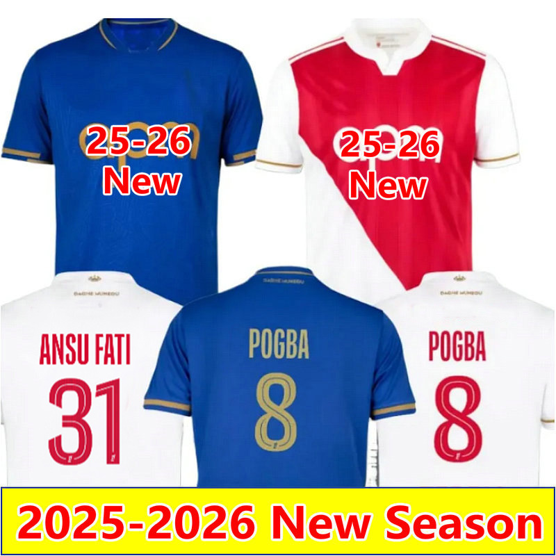 25 26 maillots Monacos Soccer Jerseys AKLIOUCHE GOLOVIN Ben Seghir Zakaria Pogba 8 ANSU FATI 31 Men kids kit maillot de foot 2025 2026 home away Football Shirts