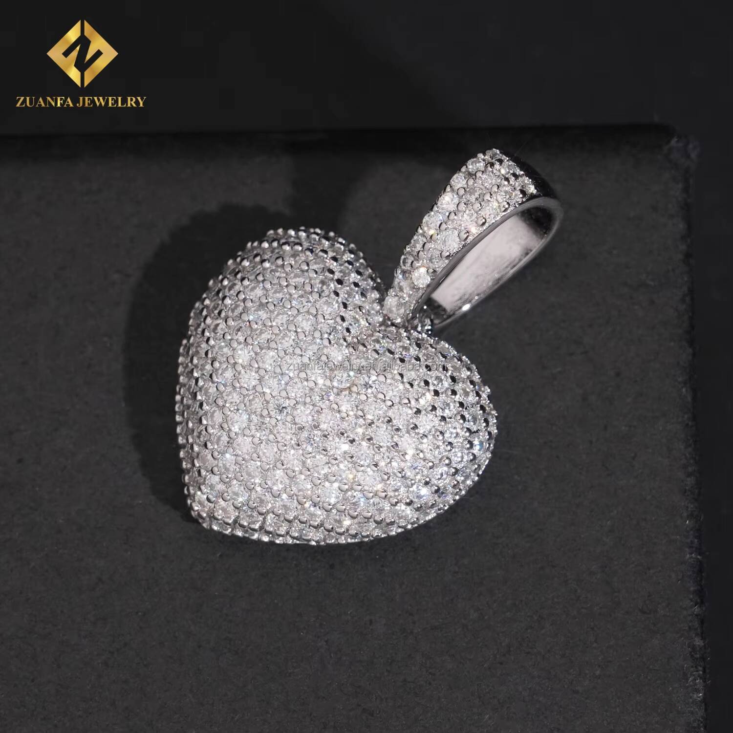 Drop Shipping Ship From USA Local Stock GRA Certificate Iced Out Hip Hop Jewelry 925 Silver Moissanite Diamond Heart Pendant