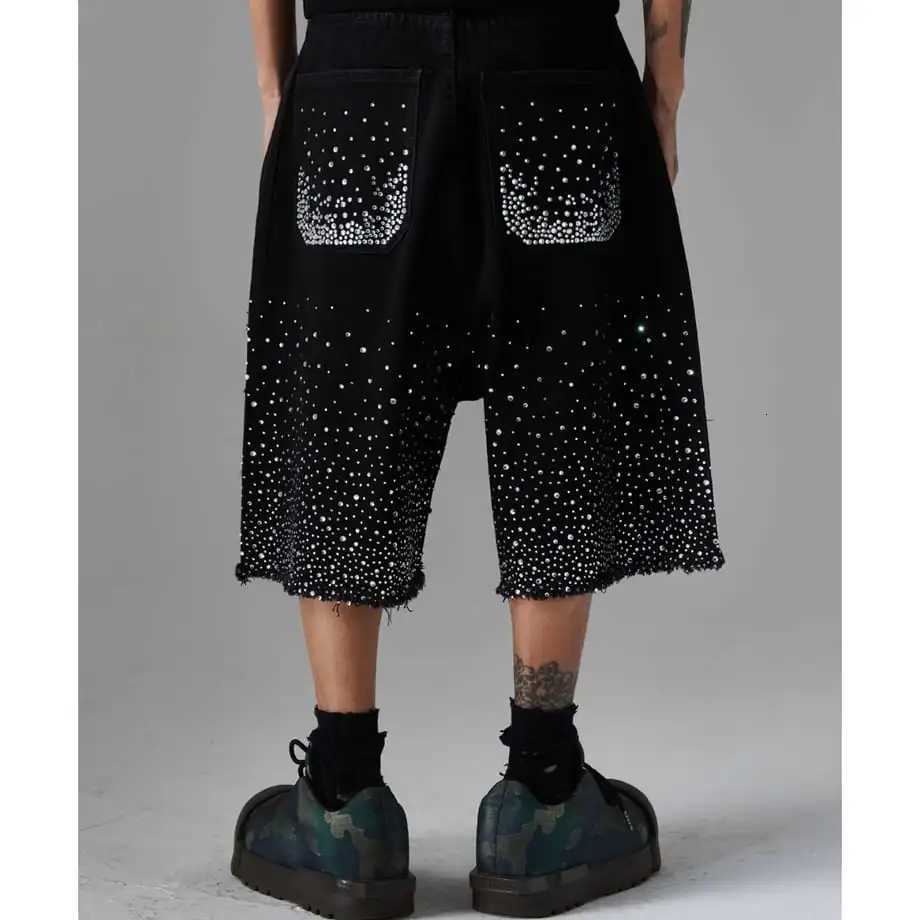 Y2k 2000s Rhinestone Sequin Denim Shorts Jeans Hip Hop Streetwear Mens Baggy Denim Gym Shorts Vintage Casual Basketball Shorts Y250814