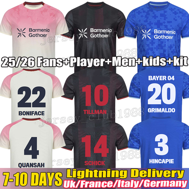 25 26 Leverkusen Jersey Quansah Garcia Schick Hincapie Palacios Boniface Tapsoba Tillman Grimaldo fans Mens kids kit B04 Football shirt Soccer Jerseys