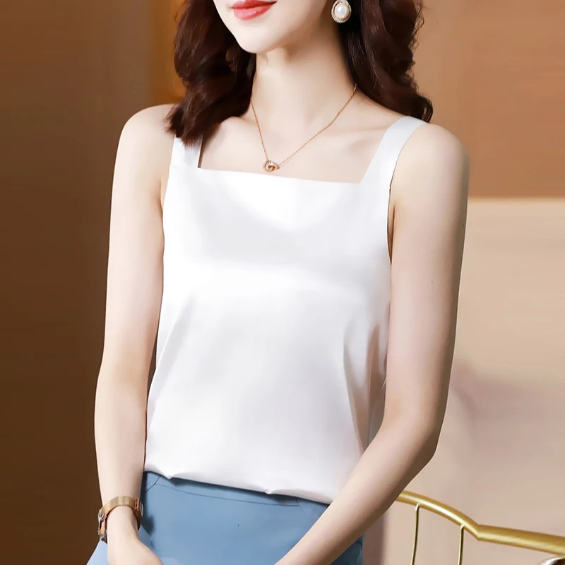 Silk Top Women Halter Vest Basic Tank Tops Woman Sleeveless Cami Female White Satin Summer Clothes Girls 250804
