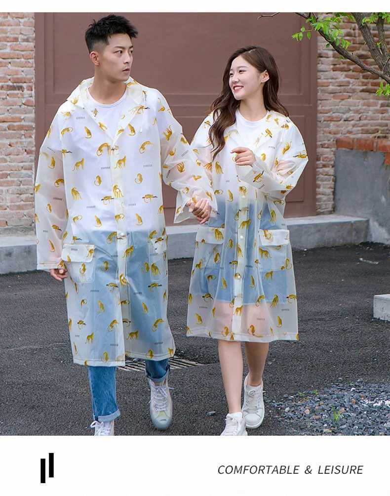 Transparent Raincoat Rain Coats Long Big Size Cloak Poncho Women Mens WaterPROof Cute Cartoon Printing CLEar Rain Cover Y250814