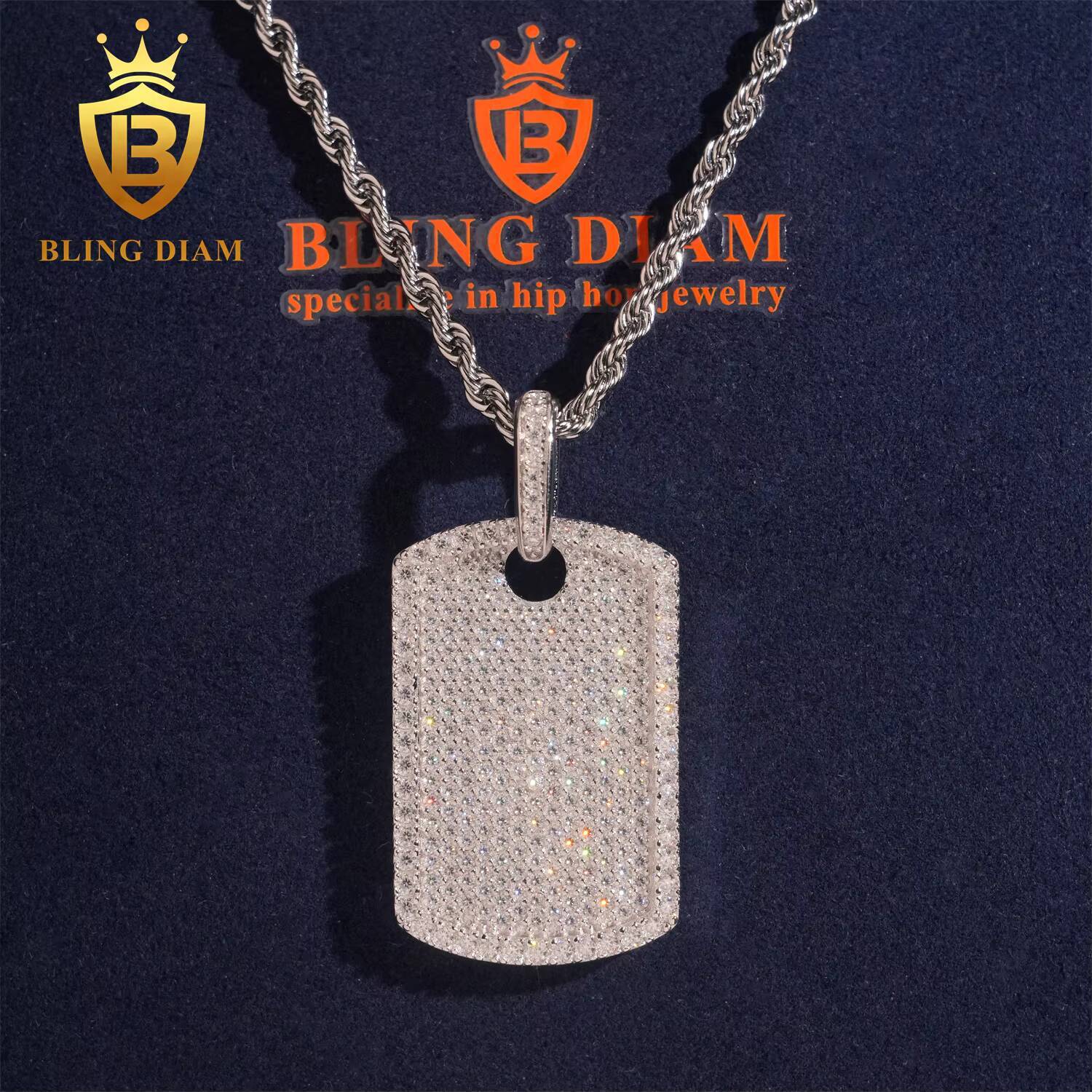 Ready to Ship Three Color Dog Tag Pendant Hip Hop Moissanite Pendant 925 Silver Pass Diamond Tester Rapper Jewelry