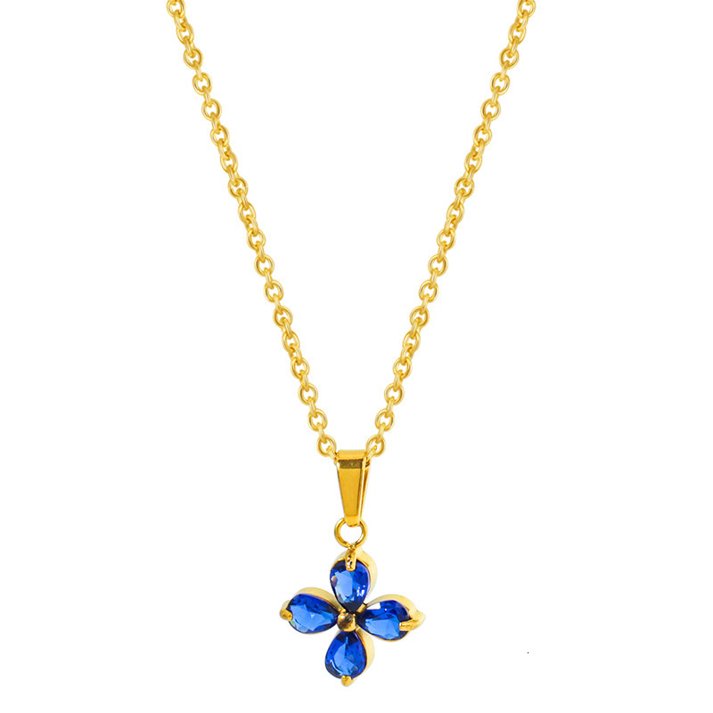 Titanium Steel Simple Four-Leaf Clover Flower Petal Zircon Colorful Non-Fading Women Spring Summer Versatile High-End Necklace Jewelry for Women