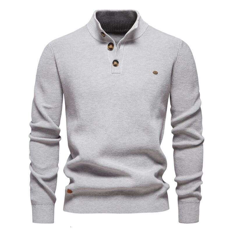 Men's Long Sleeved Half Zip Stand Up Collar Solid Color Cross Border Casual Fashion Sweater