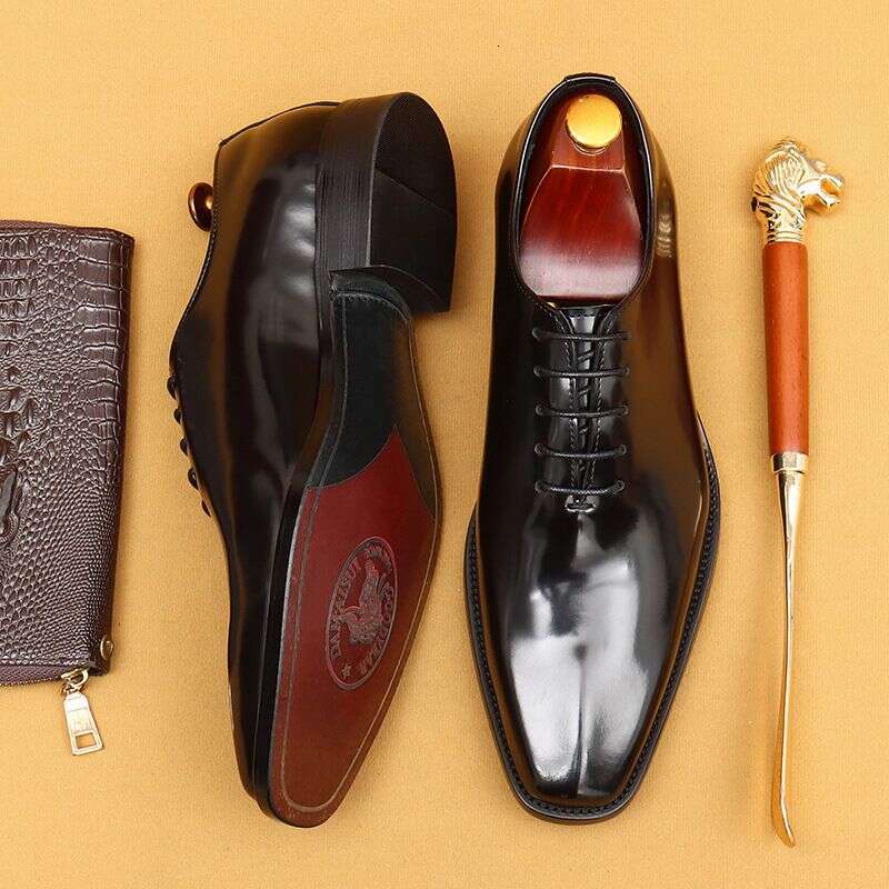 British bright men's formal business cowhide leather inside one piece Men's Oxford shoes