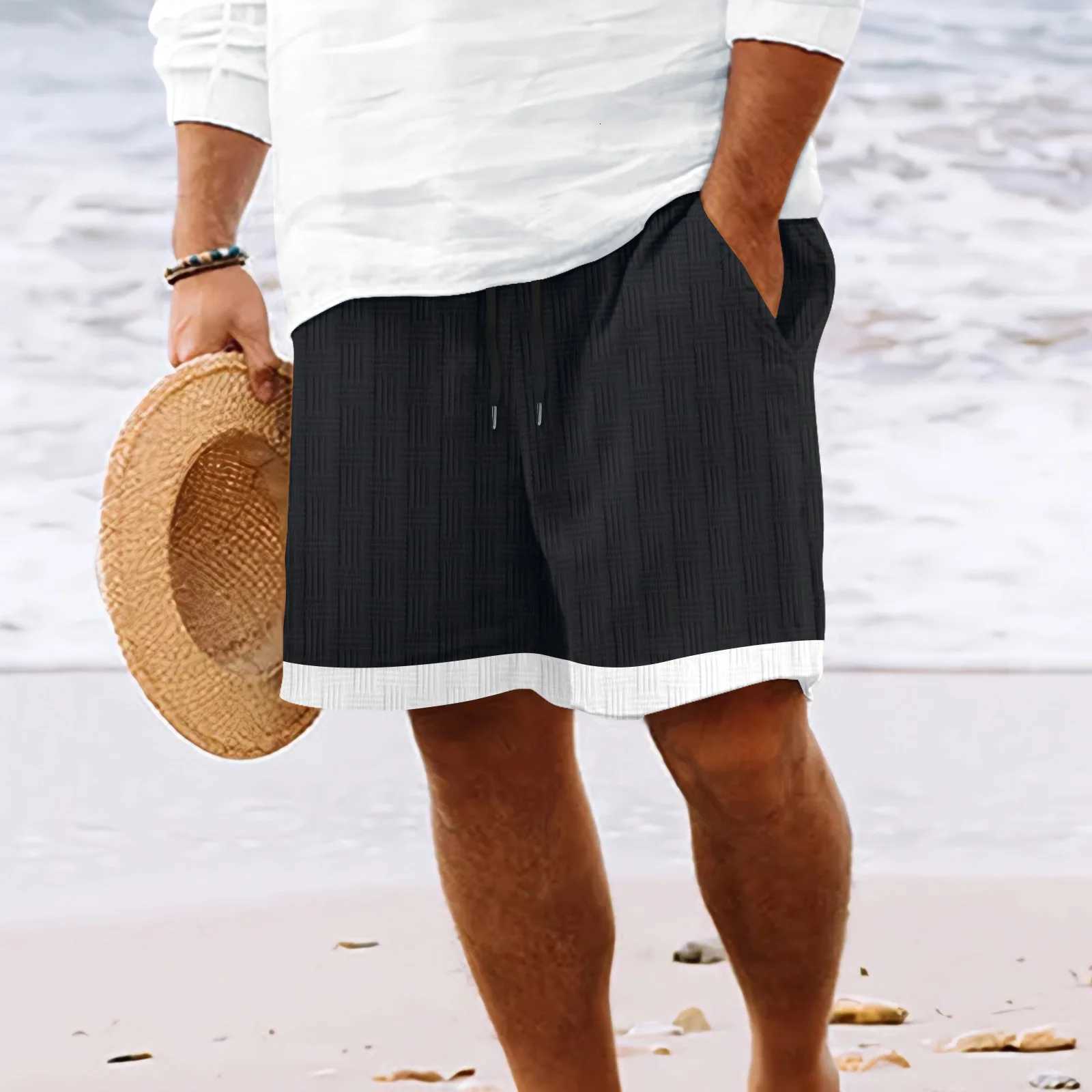 2025 Fashion New mens Hawaiian beach style everyday casual solid-color jacquard lace-up comfortable and breathable shorts Y250814