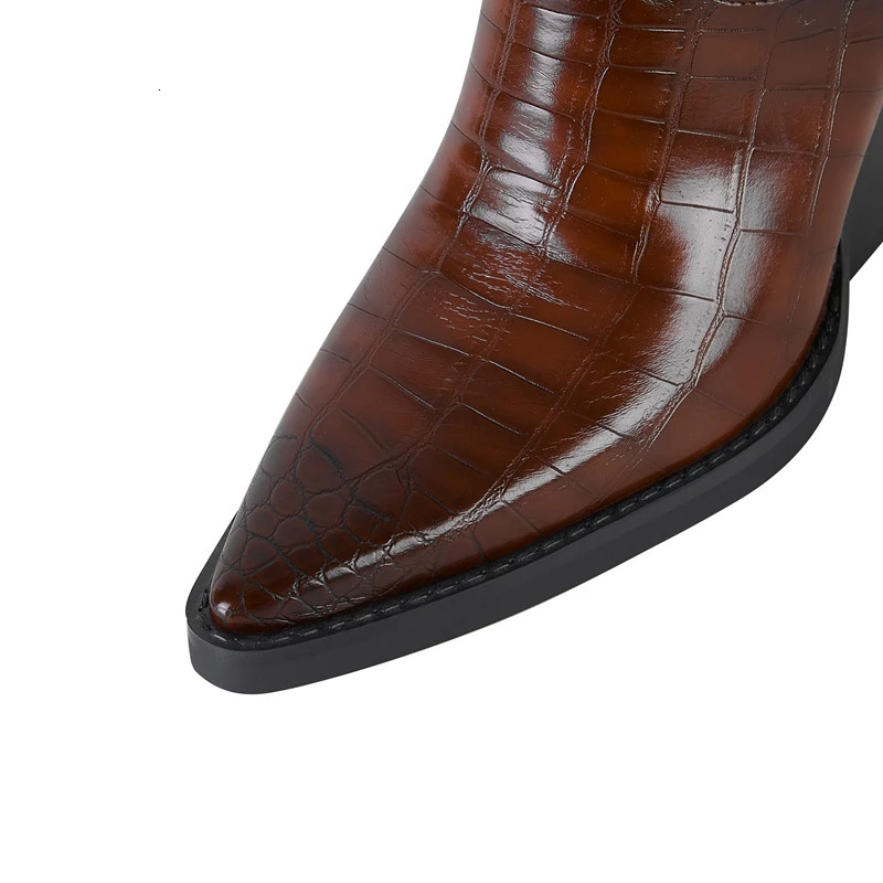 Kakys Pointed Stone Pattern Thick High Heels Large Womens Boots Western Boots Short Boots 250809