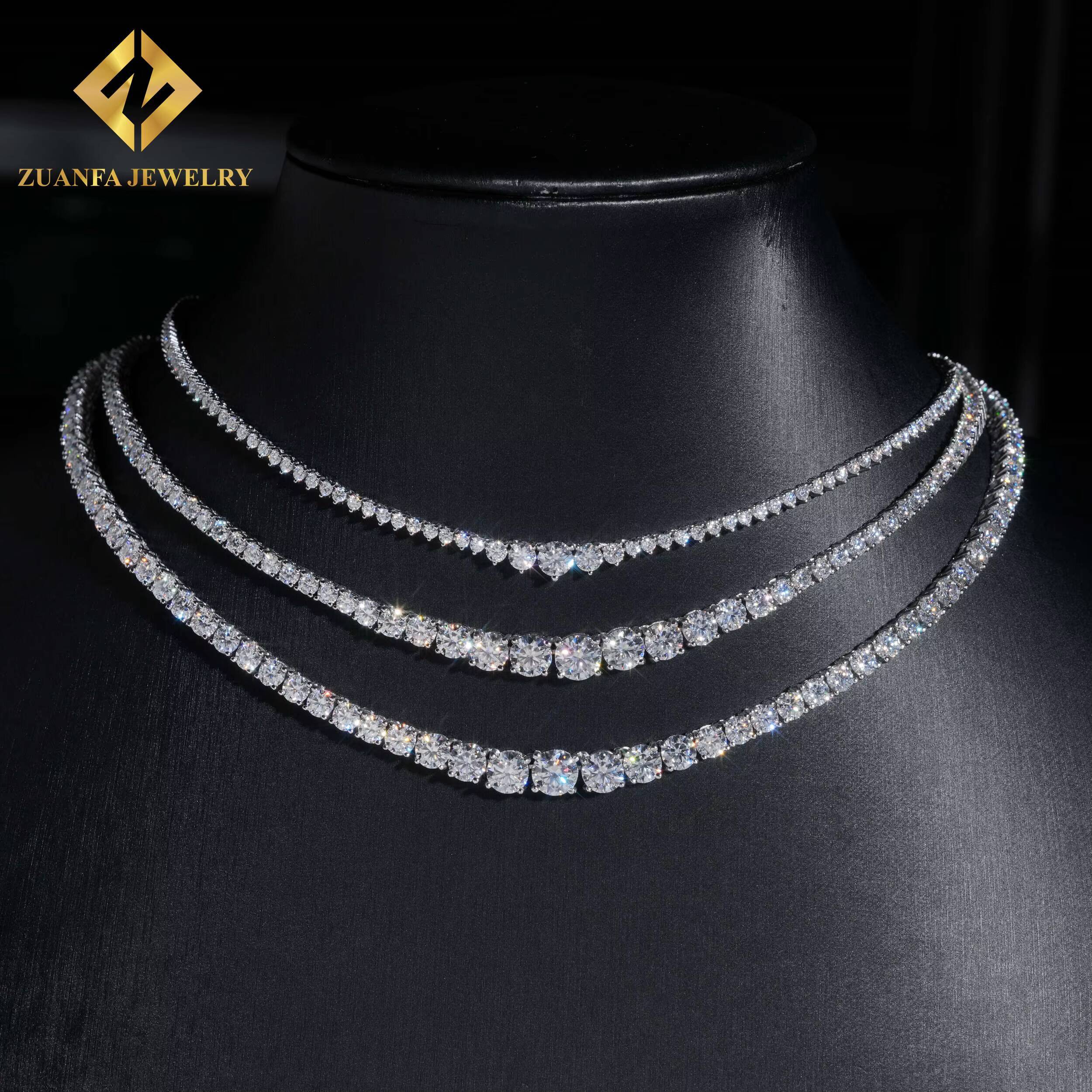 Fine Jewelry Popular Moissanite Tennis Chain Fashion Sterling Silver 2MM 3MM 4MM VVS Moissanite Tennis Necklace Hip Hop Jewelry