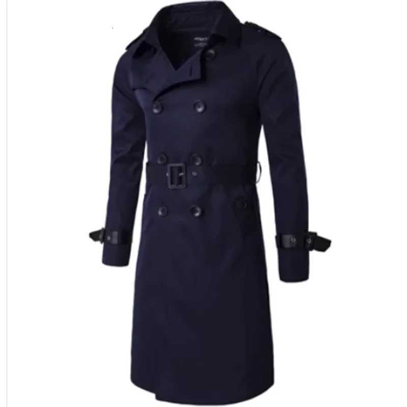 2024 New Mens Spring Autumn Windbreak Overcoat Long Trench Coats with Belt Male Pea Coat Double Breasted Peacoat W250815