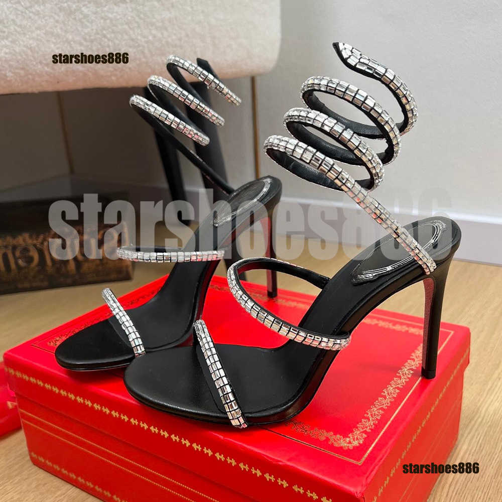 Dress Shoes Crystal Chandelier High-heeled Sandals Womens Fairy Style Diamond Serpentine Wrapped Roman High Heels 95mm Designer Banquet size 34-43