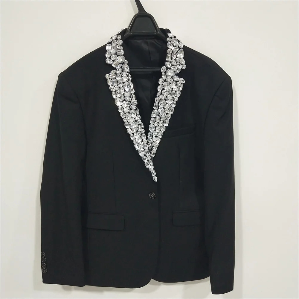 Formal Rhinestones Black Blazers Mens Singer Host Stage Performance Slim Coat Banquet Costume Party Groom Wedding Suit Jackets 250811