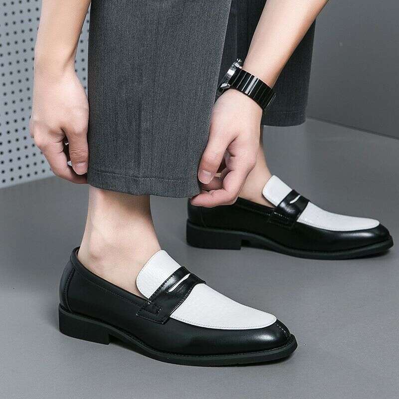 Fashion Business Slip On White Leather For Men Large Size Color Matching Open Smile Loafers Korean Version Lazy Shoes
