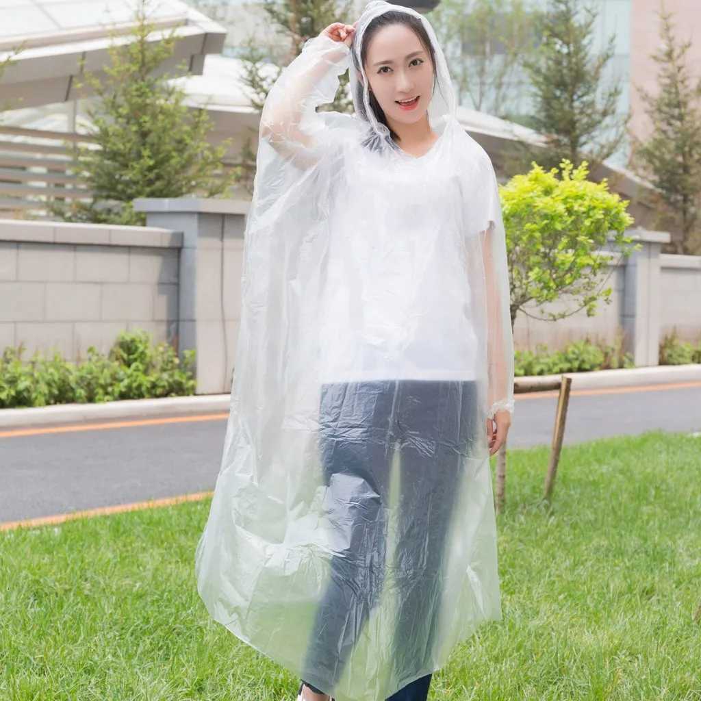 1pc Disposable Rain Ponchos Emergency Raincoat with Hood Clear Raincoat for Men Women Traveling Outdoor Camping Hiking Walking Y250814