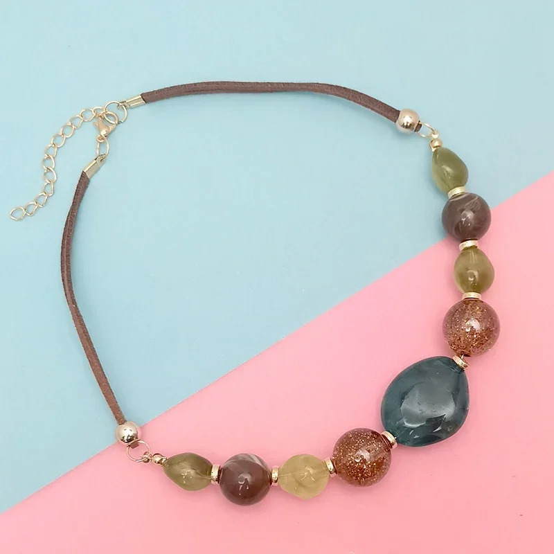 Vintage Beaded Necklace with Acrylic Pendant Stylish Rope Chain Statement for Daily Wear Commuting Gifts 250811