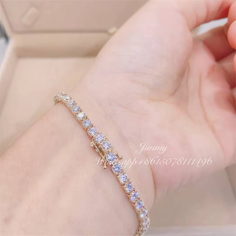 Wholesale Hip Hop Jewelry 10K Real Yellow White Rose Gold VVS Moissanite Diamond Iced Out Custom Tennis Bracelets