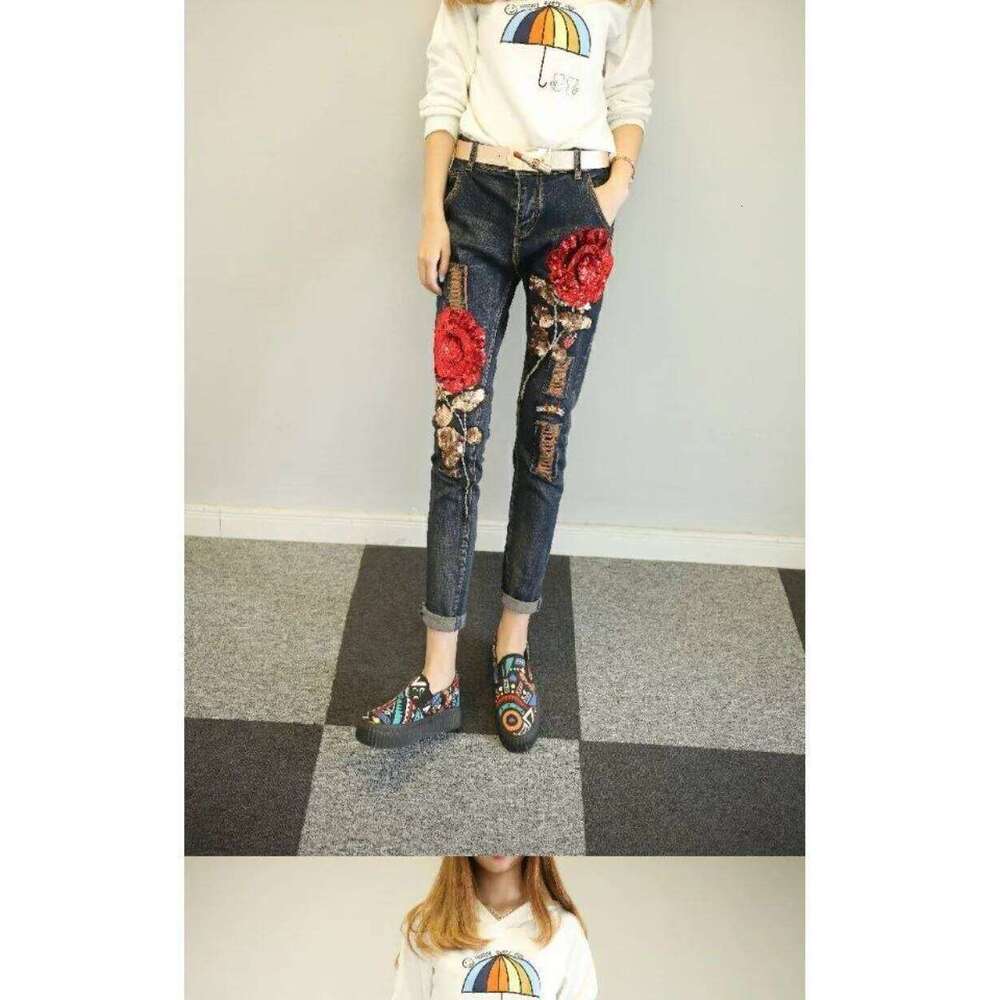 Women 2025 Spring Autumn Rose Jeans Women's High Waist Slimming Fashion Shorts