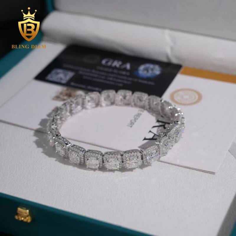 10mm Iced Out VVS Moissanite Bracelet Hip Hop Jewelry 925 Silver Cuban Bracelet Hot Sale Moissanite Diamond Miami Bracelet