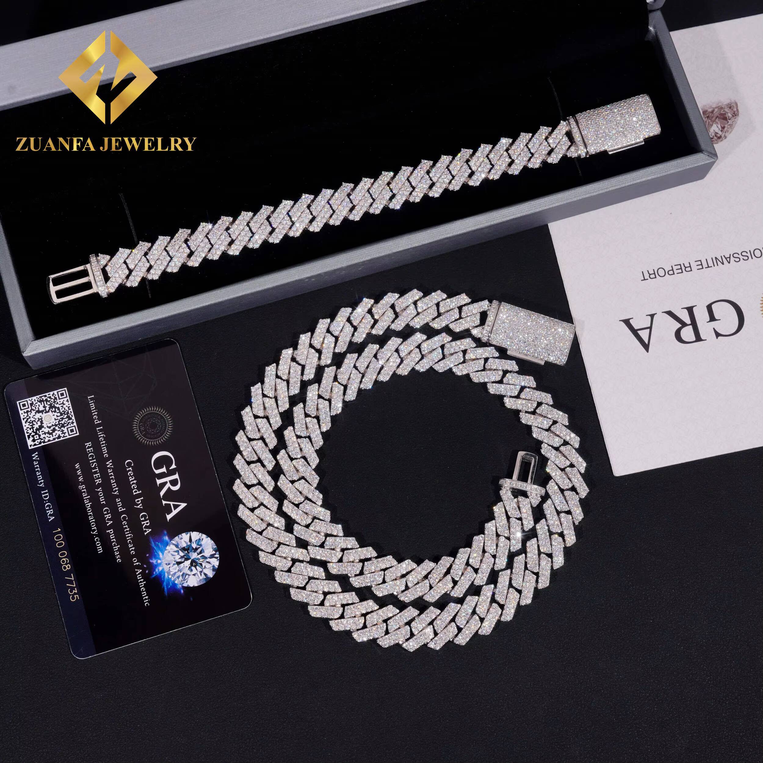 Hot Selling Rapper Hip Hop Necklace 925 Solid Silver 13MM 2Rows VVS Moissanite Maimi Cuban Link Chain Rock Jewelry
