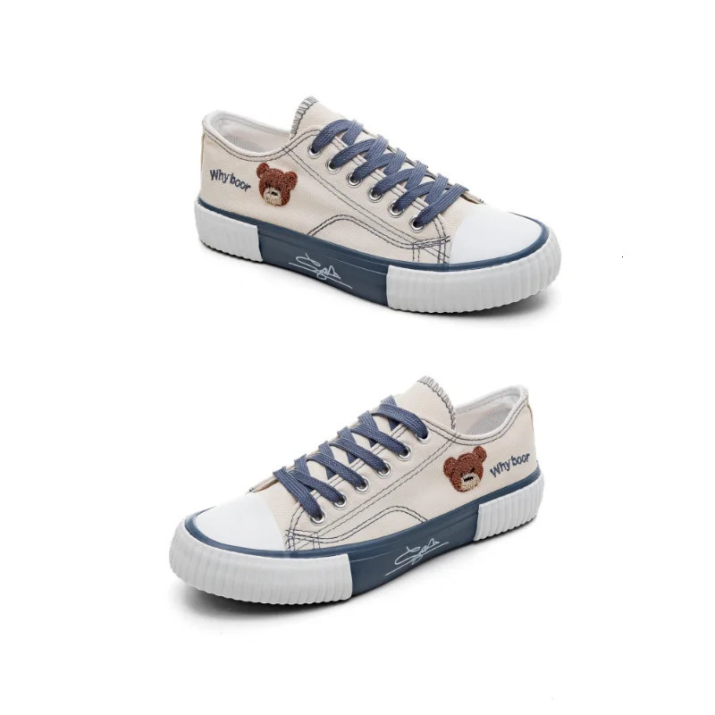 Bear Canvas Womens Shoes Korean Dry Breathable Fashion Trend Versatile Casual Board Shoes Large Size Cookie Shoes 250809
