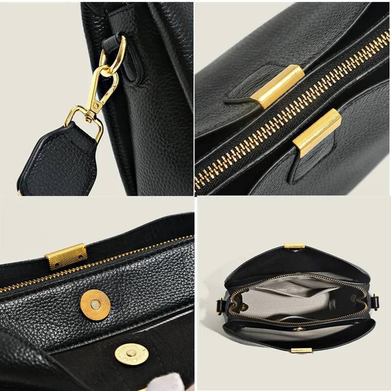 Cow Women Shoulder Crossbody Fashion 3 Layer Ladies Small Bucket Handbag Genuine Leather Female Messenger Bag
