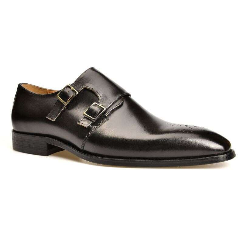 Unbeatable Quality Double Buckle Mengke Goodyear Suit One Foot Square Toe Handmade Leather Shoes, Men's