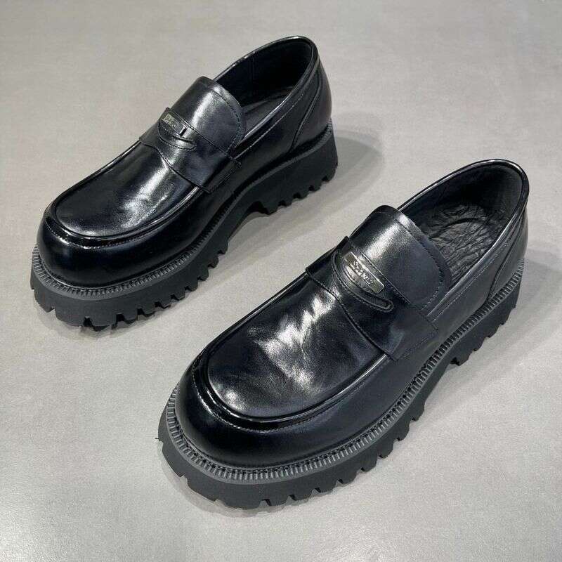 Leather For Men, Korean Version, Trendy, Handsome, Casual, Sponge Cake, Black Genuine Leather, Loafers, British Style,