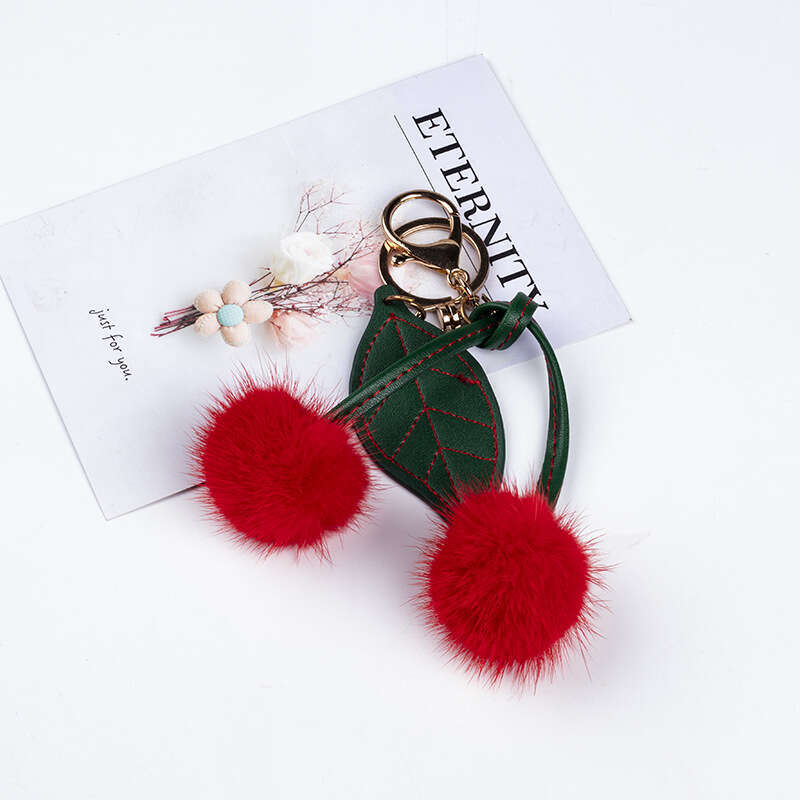 Mink Cherry Phone Accessories Car Keychain Creative Fur Plush Hanging Ornament Bag Pendant
