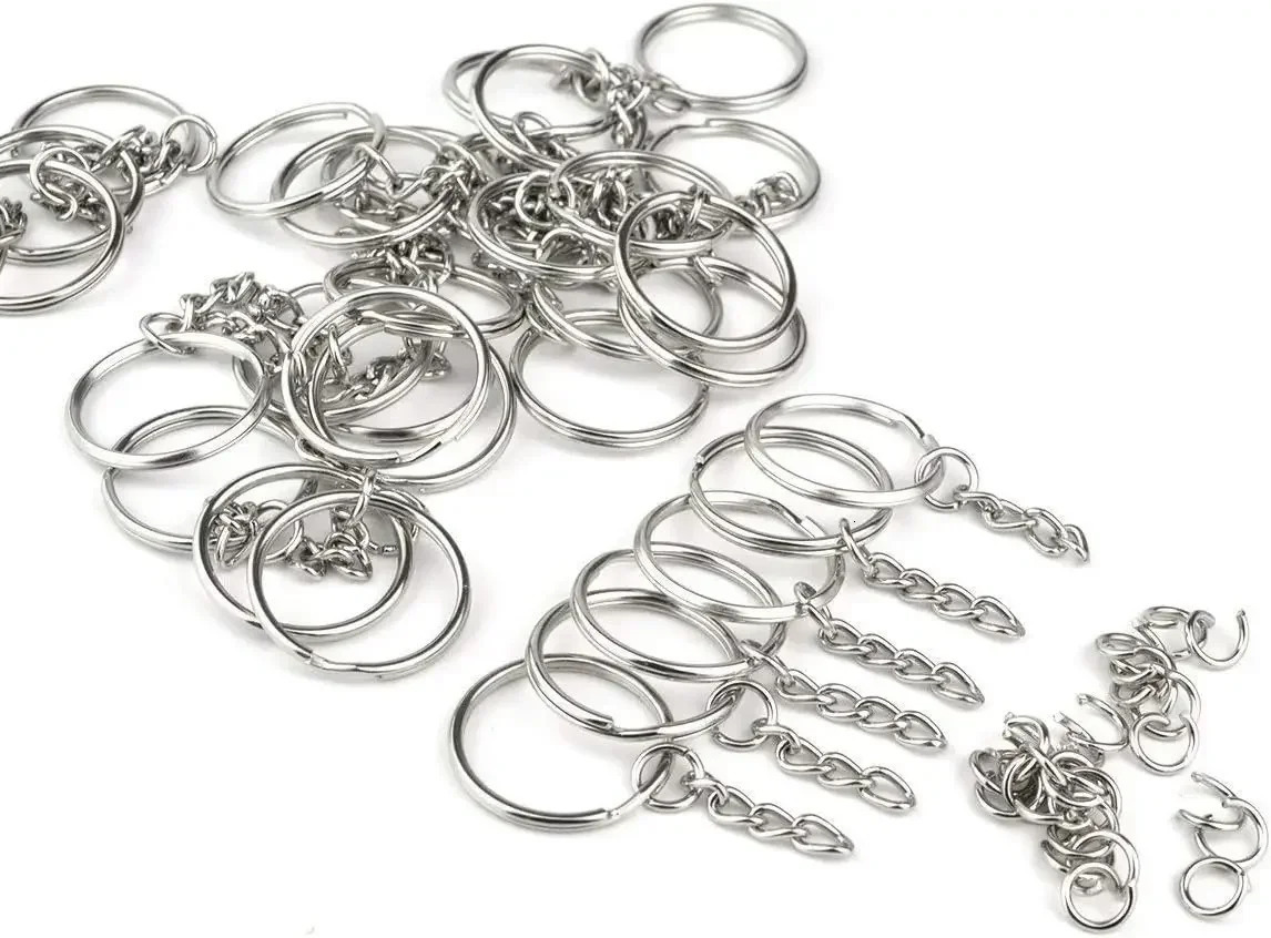 Silver Plated Metal Blank Keyring Keychain Split Ring Keyfob Key Holder Men DIY Chains Accessories 250811