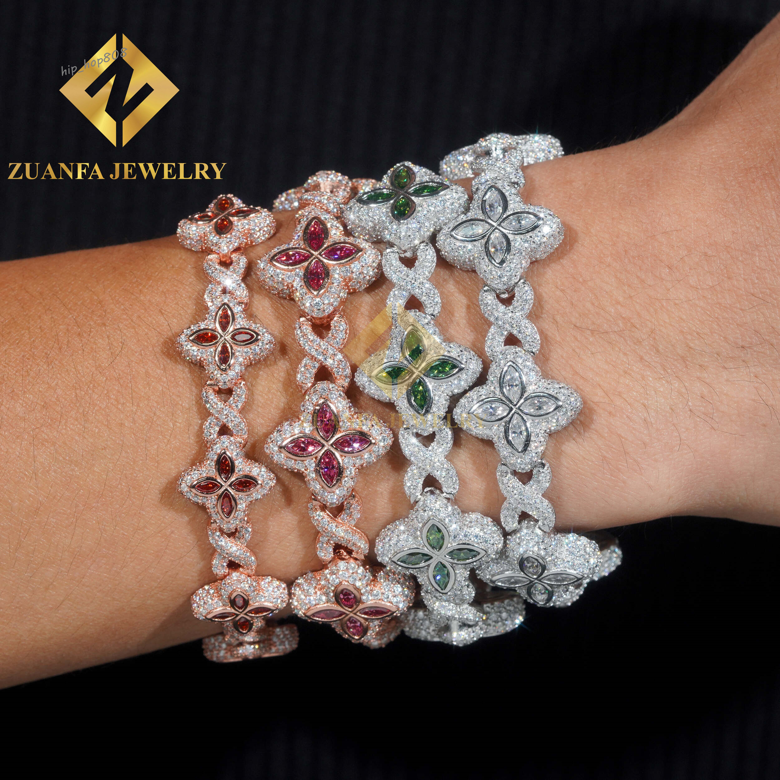 Fine Jewelry Luxury Flower New Fashion Clover Cuban Bracelets Sterling Silver 925 Gold Plated Moissanite Cuban Chains